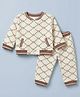 ToffyHouse Fleece Knit Front Open Full Sleeves Co-ord T-Shirt & Pajama Winter Night Suit with Logo Geometric Print - Beige