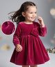 Babyoye Velour Woven Full Sleeves Solid Colour Party Dress with Bow Applique - Rose Gold