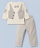 ToffyHouse Looper Knit Full Sleeves T-Shirt & Trouser Set With Bow Applique - Beige