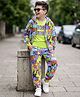 OLLINGTON ST. Looper Knit Full Sleeves Printed Hooded Sweatshirt & Joggers Set With Text Printed Inner Tee - Lime Green