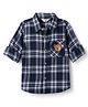 Bonfino 100% Cottonn Woven Yarn Dyed Full Sleeves Checkered Shirt with Pocket & Bear Embroidery - Navy Blue