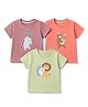 Zero Sinker Knit Half Sleeves Tshirts With Animal Print Pack of 3 - Green, Onion & Peach