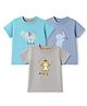 Zero Sinker Knit Half Sleeves T-Shirts With Animal Print Pack of 3 - Aqua Blue, Blue & Silver