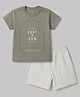 Zero Sinker Knit Half Sleeves T-Shirt & Striped Shorts Set with Surf & Sun Print - White & D.Sage