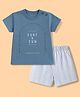 Zero Sinker Knit Half sleeves T-Shirt & Stripe Shorts With Surf & Sun Print - Blue & White