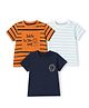 Zero Sinker Knit Half Sleeves T-Shirts With Striped, Text & Lion Print Pack of 3 - Navy Blue