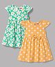 Babyhug Single jersey Knit Cap Sleeves Frock Floral & Polka Dot Print Pack of 2 - Green & Yellow