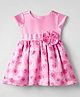 Babyoye Satin Woven Half Sleeves Rose Printed Party Frock  with Bow Applique -Pink