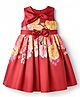 Babyoye Satin Woven Floral Printed Sleeveless Party Dress With Bow Applique - Maroon