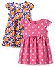 Babyhug Single Jersey Knit Cap Sleeves Floral & Tropical Theme Printed Frock With Bow Applique Pack Of 2- Pink & Purple