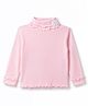 Babyhug Cotton Knit Full Sleeves Solid Color Ribbed Winter T-Shirt with Ruffled Detailing - Light Pink