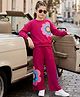 OLLINGTON ST. Looper Knit Full Sleeves Winter Wear Suit With Floral & Text Print - Wine