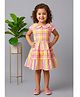 MAC WIN Cotton Woven Cap Sleeves Checked Dress - Pink