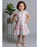MAC WIN Cotton Woven Half Sleeves Gingham Checked Peter Pan Collar Tiered Dress - Blue