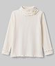 Babyhug Cotton Knit Full Sleeves Solid Color Ribbed Winter T-Shirt with Ruffled Detailing - Off White