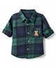Bonfino Cotton Woven Checks Shirt with Full Sleeves and Teddy Bear Applique in Green for 9-12 Months