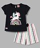 Mini Donuts  Single Jersey Knit Half Sleeves T-Shirt & Shorts With Stripes & Unicorn Print - Navy Blue