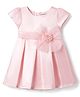 Babyoye Satin Woven Half Sleeves  Solid Colour Party Dress With Floral Applique - Pink