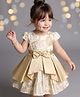 Babyoye Brocade Woven Half Sleeves Embroidered Party Dress With Bow Applique - Golden