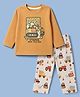 ToffyHouse Interlock Knit Full Sleeves T-Shirt & Pyjama Night Suit with Construction Vehicle Print - Mustard