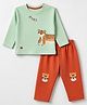 ToffyHouse Interlock Knit Full Sleeves T-shirt & Pant Set With Tiger Print - Green & Orange