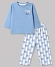 ToffyHouse Interlock Knit Full Sleeves T-Shirt & Striped Pyjama Night Suit with Elephant Print - Sky Blue