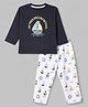ToffyHouse Interlock Knit Full Sleeves T-Shirt & Pyjama Night Suit with Nautical Print - Navy Blue