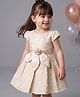 Babyoye Satin Woven Half Sleeves Embroidered Party Dress With Floral Applique - Peach