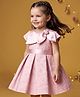 Babyoye Brocade Woven Half Sleeves Party Dress With Floral Embroidery & Bow - Pink