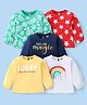 Babyhug 100% Cotton Knit Full Sleeves T-shirts with Stars Hearts & Rainbow with Slogan Print Pack of 5 - Red Yellow Navy Blue Green White