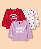 Babyhug Cotton Knit Full Sleeves Puffed T-Shirts With Rainbow & Text Print Pack Of 3 - Red & Lavender