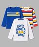 Babyhug Cotton Knit Full Sleeves  T-Shirts with Striped & Text Print Pack of 3 - White Blue & Red