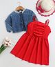 Bright Stars KIDSWEAR Knit Solid Dress With Full Sleeves Pearls Embellished Jacket - Red