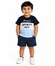CANDY HOUSE Interlock Knit Half Sleeves Sporty Boy Text Embroidered Tee & Shorts Set - Multi Colour