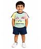 CANDY HOUSE Interlock Knit Half Sleeves Vehicles Embroidered Tee & Shorts Set - Multi Colour