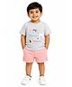 CANDY HOUSE Interlock Knit Half Sleeves My Best Friend Forever Text Embroidered Tee & Shorts Set - Multi Colour