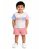 CANDY HOUSE Interlock Knit Half Sleeves Super Boy Text Embroidered Tee & Shorts Set - Multi Colour