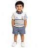 CANDY HOUSE Interlock Knit Half Sleeves Little Bear Cave Embroidered Tee & Shorts Set - Multi Colour