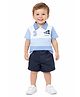CANDY HOUSE Interlock Knit Half Sleeves Nautical Text Embroidered Tee & Shorts Set - Multi Colour
