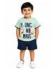 CANDY HOUSE Interlock Knit Half Sleeves Young & Brave Text Printed Tee & Shorts Set - Dusty Green