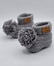 Funkrafts Organic Cotton Woven Pom Pom Embellished Booties - Grey