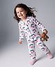 Bonfino 100% Cotton Knit Full Sleeves FRont Open Shirt & Pyjama Night Suit with Cherry Print - White