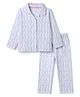 Bonfino 100% Cotton Knit Full Sleeves FRont Open Shirt & Pyjama Night Suit with Hearts Print - White
