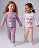 Bonfino 100% Cotton Knit Full Sleeves T-shirt & Pyjama Night Suit With Text Print Pack of 2 - White, Lavender & Peach