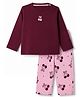 Bonfino 100% Cotton Knit Full Sleeves T-Shirt & Pyjama Night Suit with Cherry Print - Purple & Pink