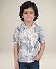 Polka Tots Cotton Woven Half Sleeves Floral Printed Shirt - Aqua Blue