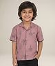 Polka Tots Cotton Woven Half Sleeves Abstract Embroidered Shirt - Dark Pink