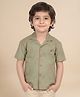 Polka Tots Cotton Woven Shirt Half Sleeves Abstract Embroidered Shirt - Olive Green