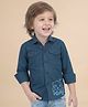 Polka Tots Cotton Woven Full Sleeves Dope Text & Animal Printed Shirt - Dark Blue