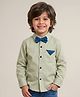 Polka Tots Cotton Woven Full Sleeves Geometric Patch Detailed Shirt With Bow - Mint Green